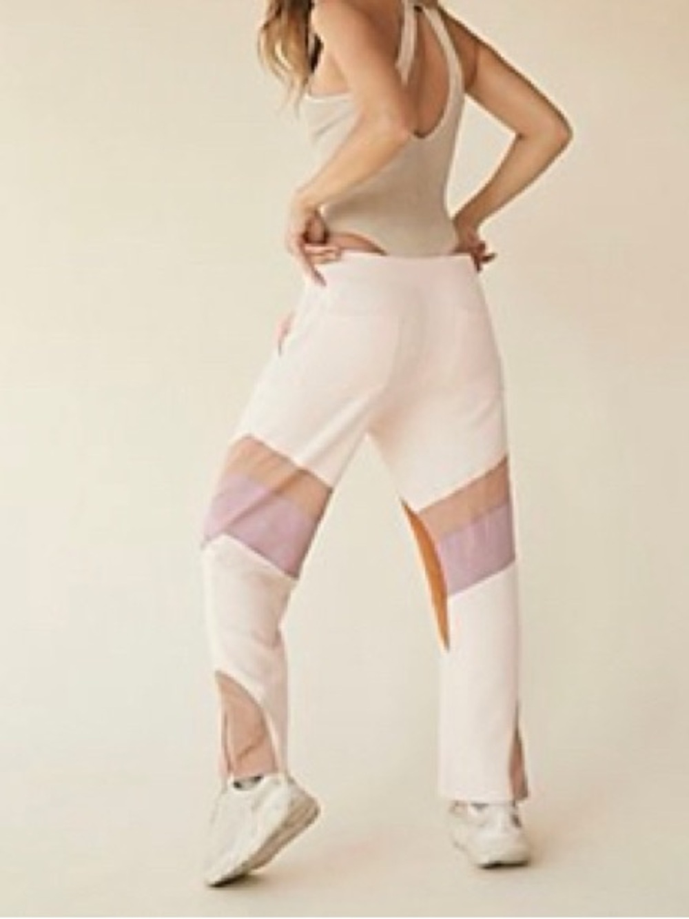 Free People Pale Pink Colorblock Wide-Leg Track Pants